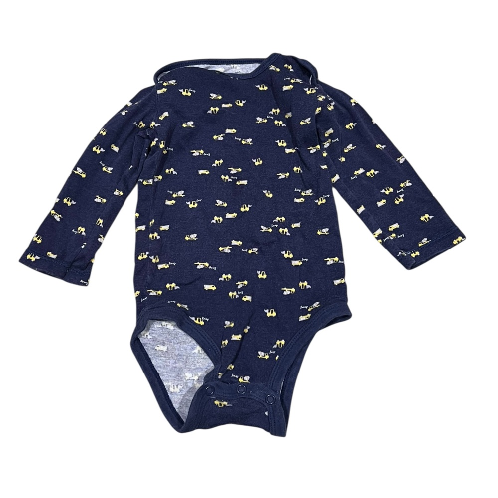 Carter’s Baby Boy Long Sleeve Bodysuit 18M | Navy Construction Vehicle Print